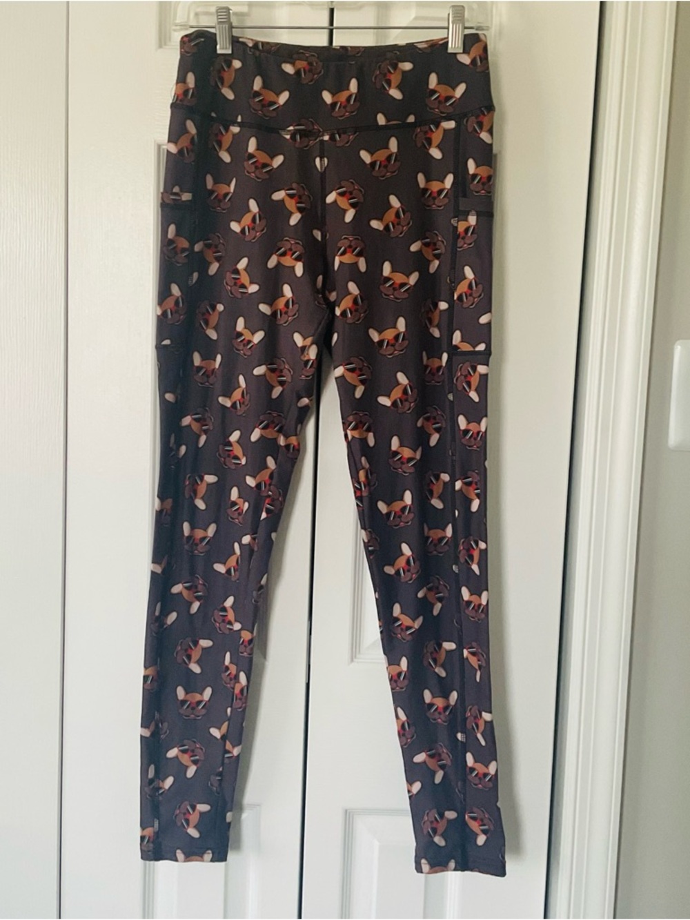 Barker Basic One Size Stretch Brown Leggings French Bulldog With Sunglasses